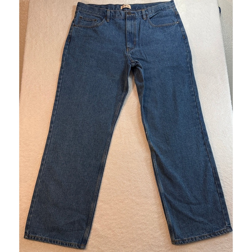 Blue Mountain Mens Straight Leg Denim Jeans Blue 100% Cotton 36x32